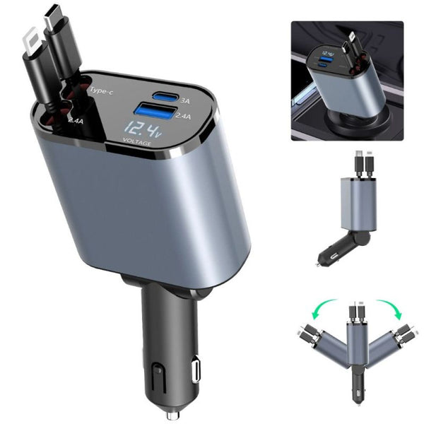 Carregador Veicular 4 em 1 com Cabos Retráteis - Velux4XCharge™